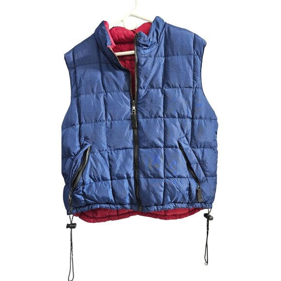 Gap Reversible Puffer Vest Blue/Red Size L Lightweight With Zipper Pockets & Dra - Picture 6 of 9